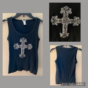 Black Tank Top w/Blinged Cross sz. M and Bling Plastic Ring sz. 8